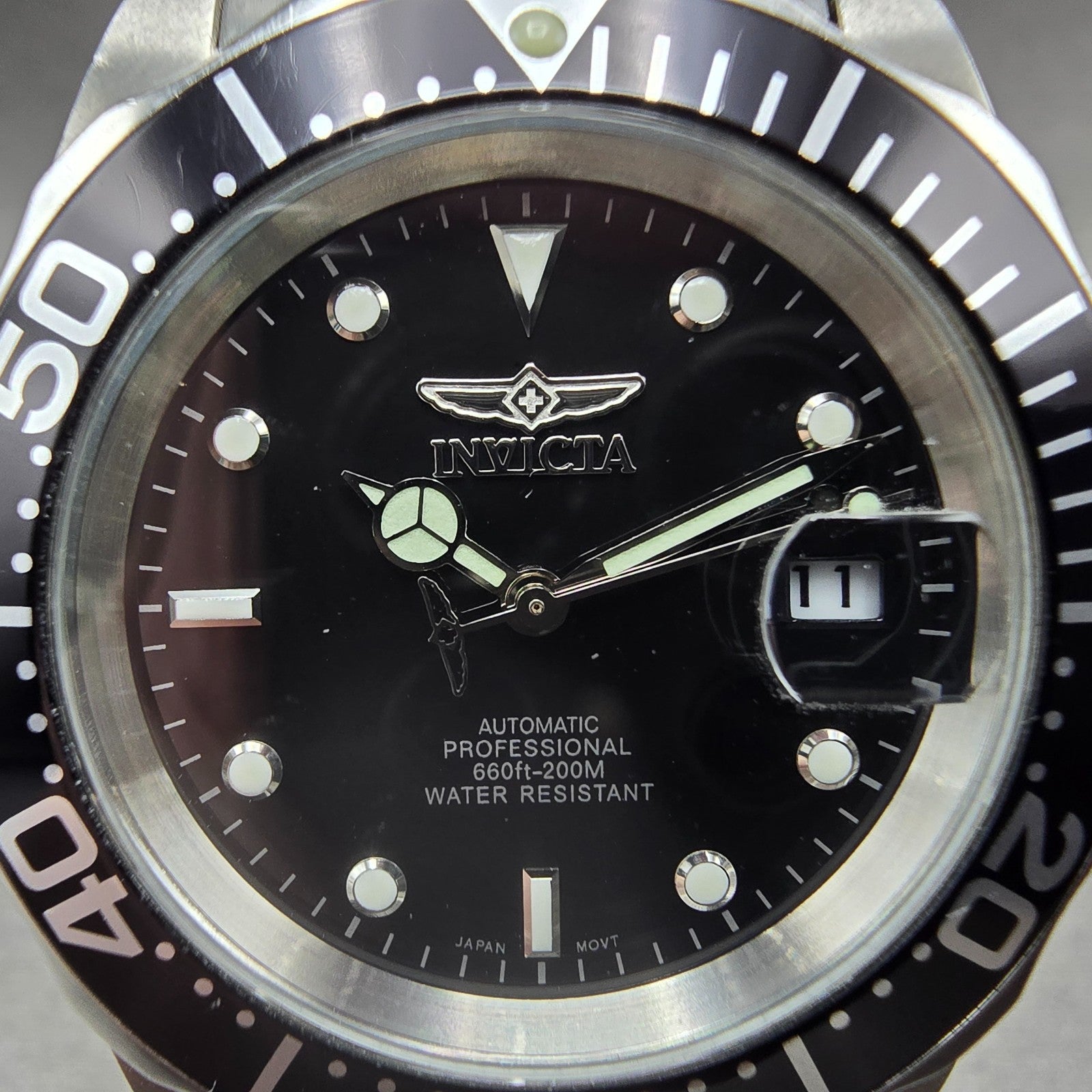 Invicta Pro Diver Automatic Watch Men 40mm Black Dial Silver Tone Date PARTS2