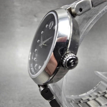 Movado Automatic Watch Women 27mm Black Dial Silver Tone Round 0606919 Runs2