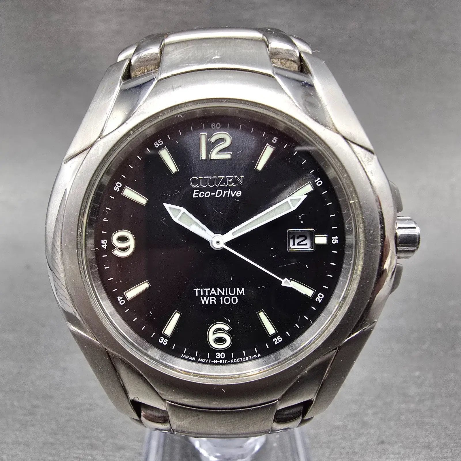 Citizen Eco-Drive Watch Men 41mm Black Dial Titanium Date E111-K006368 Runs0
