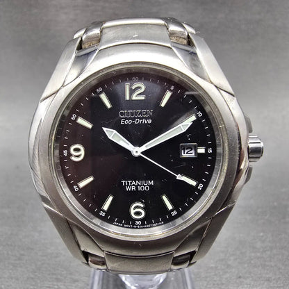 Citizen Eco-Drive Watch Men 41mm Black Dial Titanium Date E111-K006368 Runs0