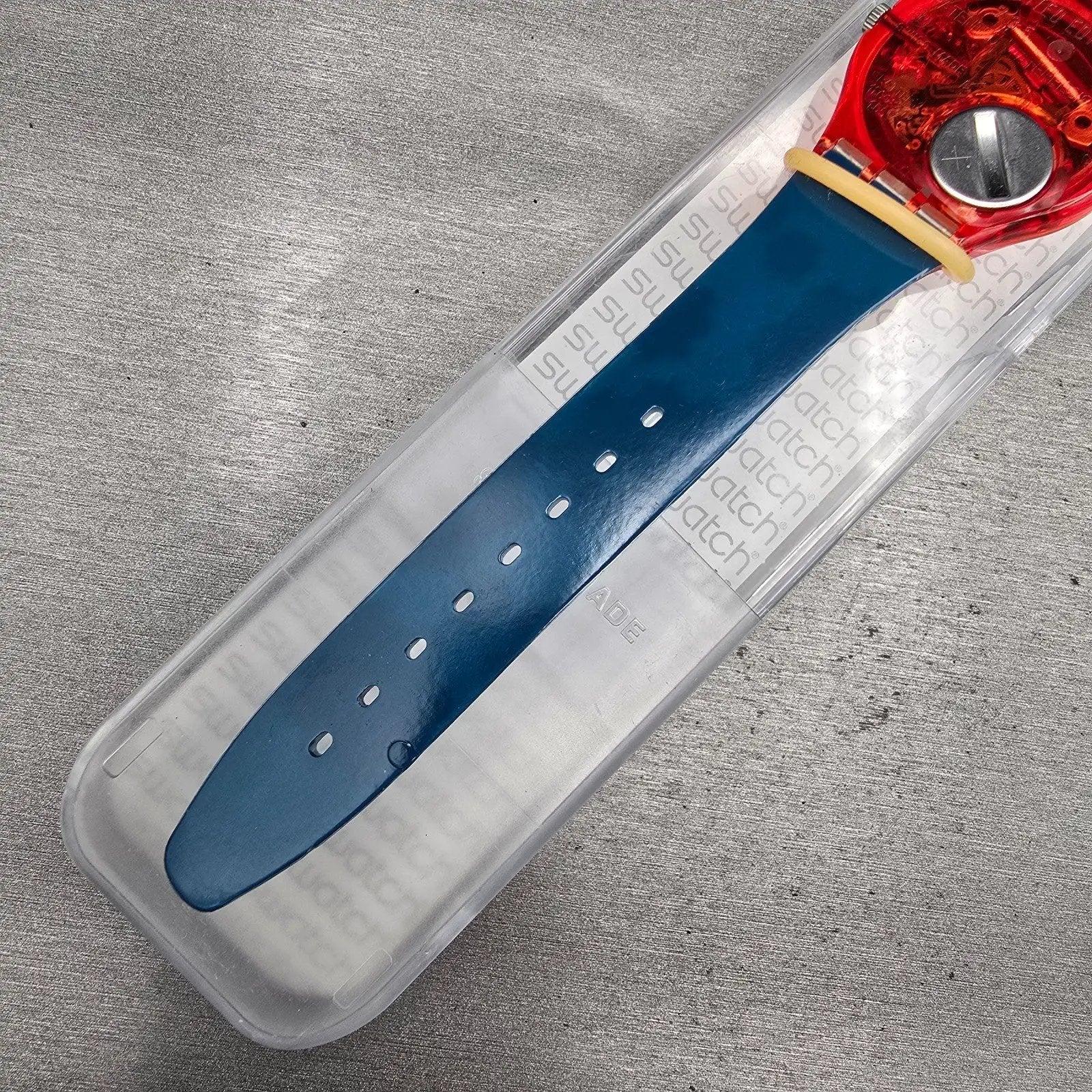 Swatch Gent Roboboy Watch Men 34m Blue Dial Red Case Round GR135 New Battery VTG7