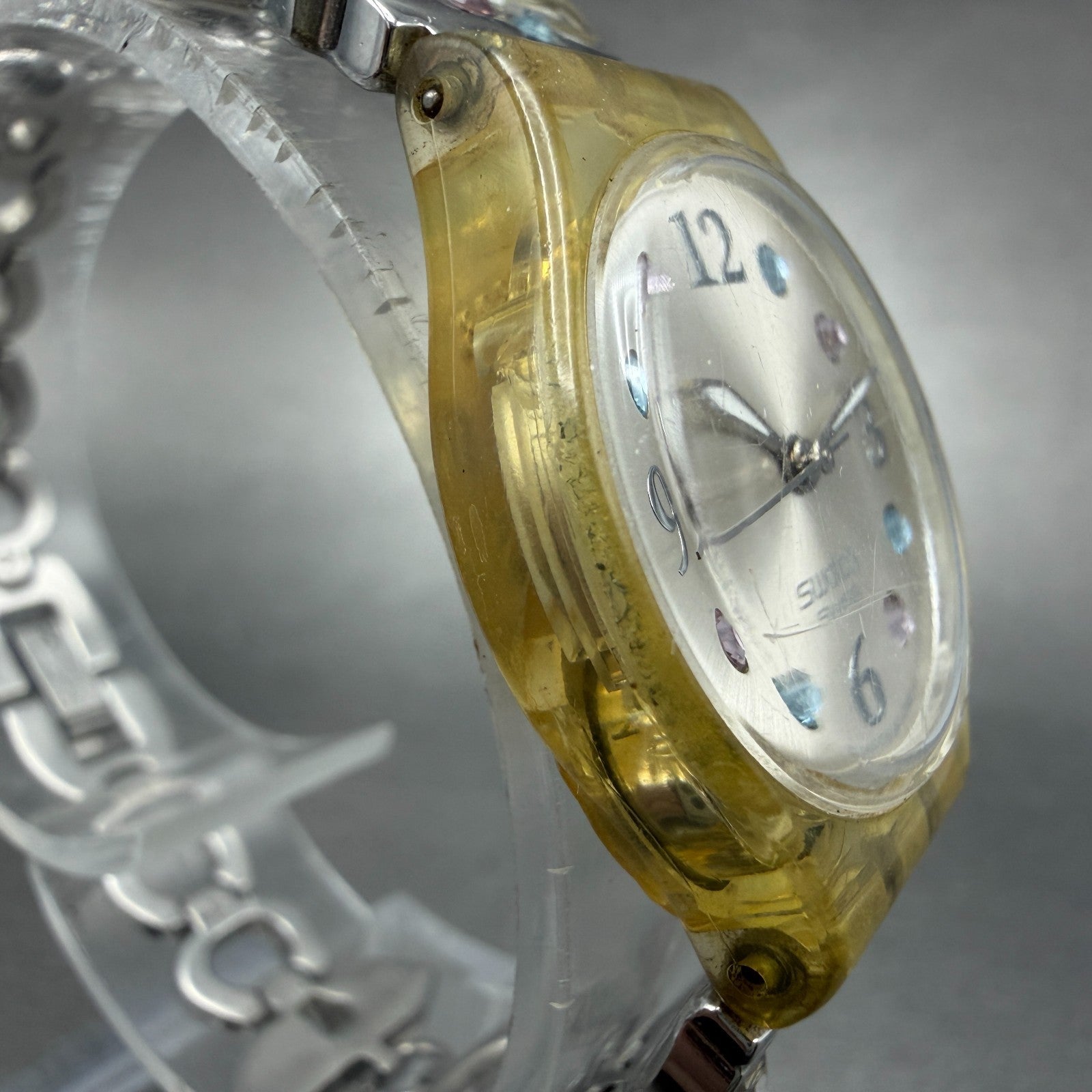 Swatch Menthol Tone Watch Women 25mm Silver Dial Clear Case LK292G New Battery3