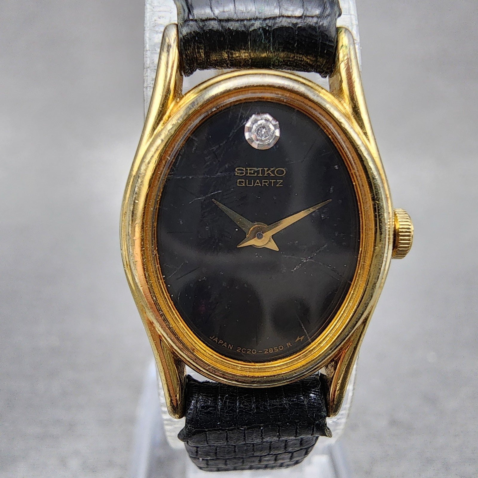 Seiko Watch Women 16mm Black Dial Gold Tone Oval 2c206399 New Battery1