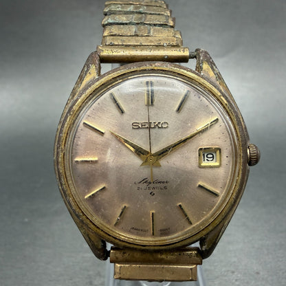 Seiko Sky Liner Watch Men 36mm Champagne Dial Gold Tone Manual 6102-8000 PARTS0