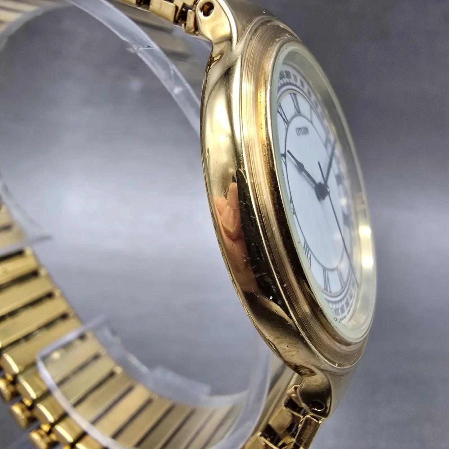 Citizen Watch Men 35mm White Dial Gold Tone Round 6031-S07734 New Battery3