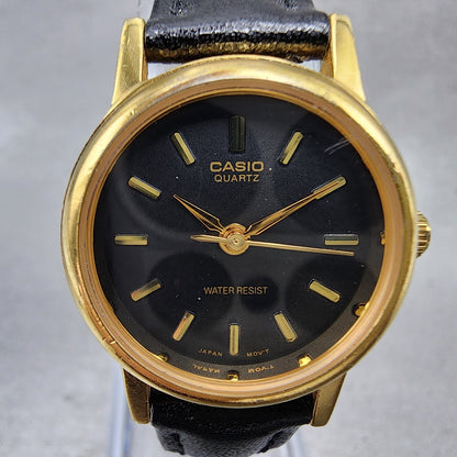 Casio Watch Women 24mm Black Dial Gold Tone Round LTP1095 New Battery1
