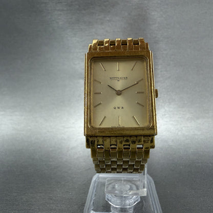 Wittnauer QWR Tank Watch Men 23mm Gold Dial Gold Tone Rectangle New Battery ABC5