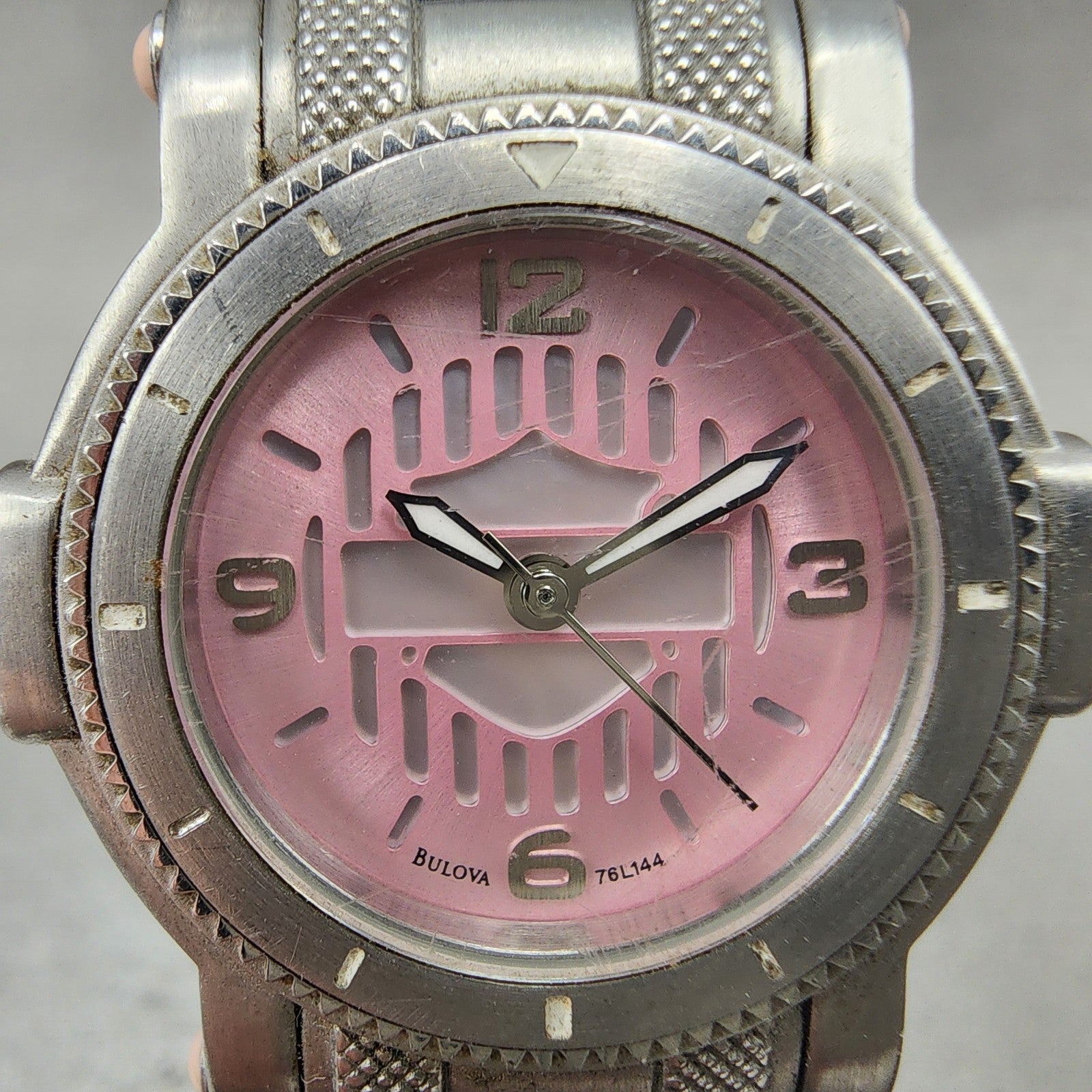 Bulova Harley Davidson Watch Women 28mm Pink Dial Silver Tone 76L144 New Battery1