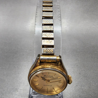 VTG Bulova Accutron Watch Women 22mm Gold Dial Gold Tone Round N8 PARTS