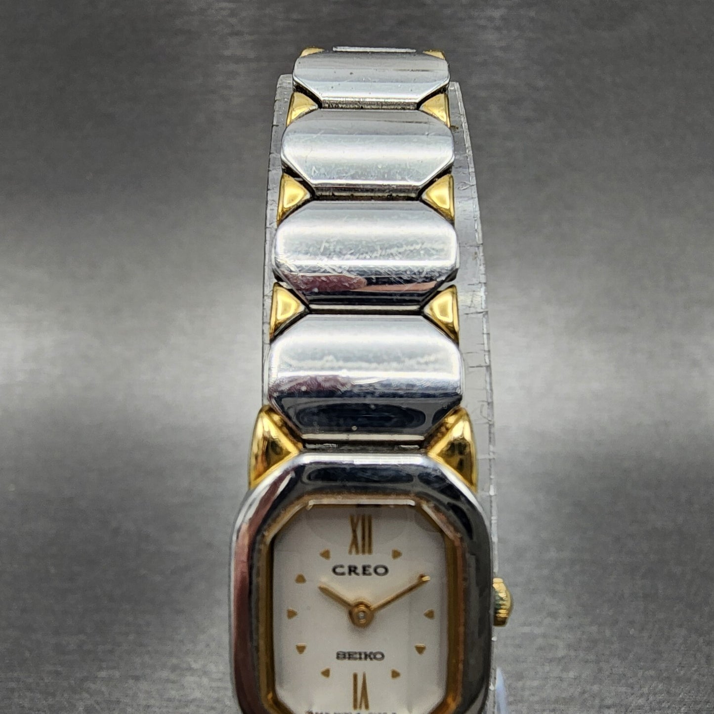 Seiko Creo Watch Women 16mm White Dial Two Tone Rectangle 4N205022 New Battery4