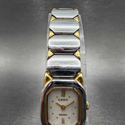 Seiko Creo Watch Women 16mm White Dial Two Tone Rectangle 4N205022 New Battery4