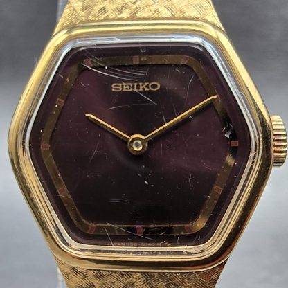 Seiko Watch Women 22mm Brown Dial Gold Tone Hexagon 1100-5390 Manual Wind Works1