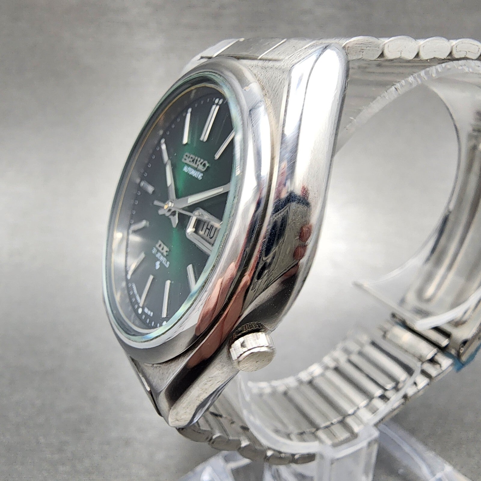 Seiko DX Automatic Watch Men 37mm Green Dial Steel Daydate 70098762 Runs2