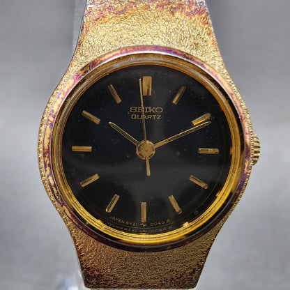 Seiko Watch Women 20mm Black Dial Gold Tone Round 8y210029 New Battery1