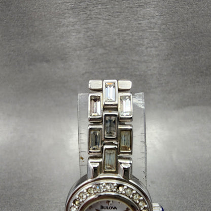 Bulova Crystal Watch Women 19mm White Dial Silver tone Round 96L23 New battery4