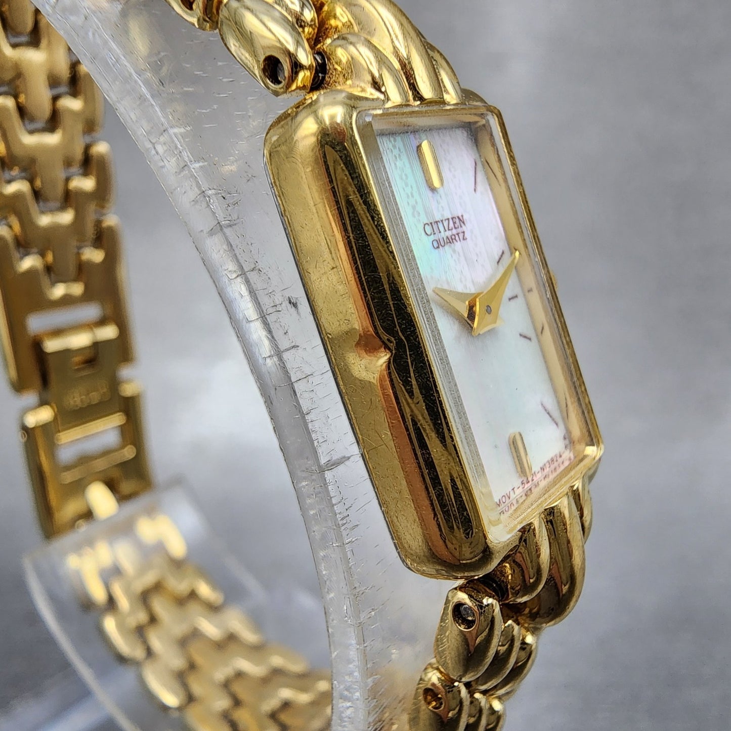 Citizen Tank Watch Women 13mm MOP Dial Gold Tone Rectangle 5421S036505 New Batt3