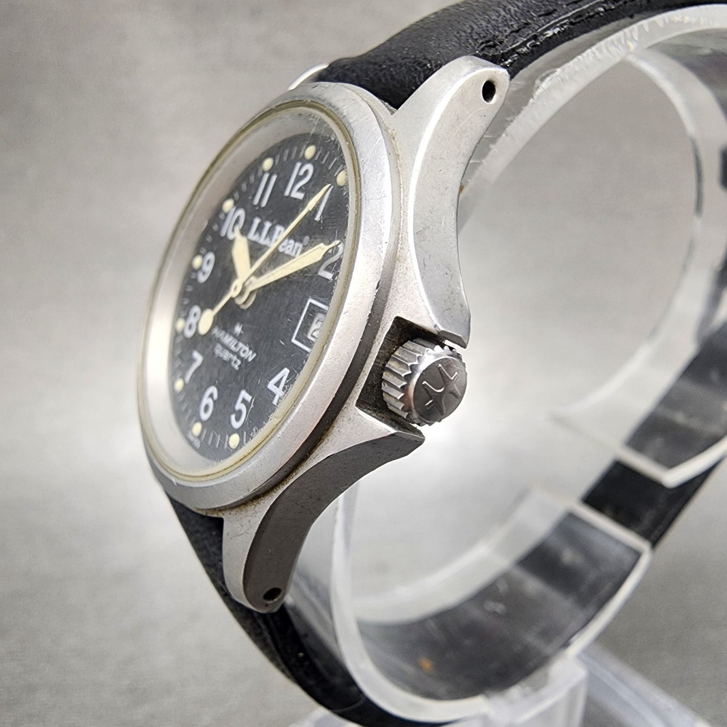 Hamilton LL Bean Watch Women 27mm Black Dial Silver Tone Date Round New Battery2