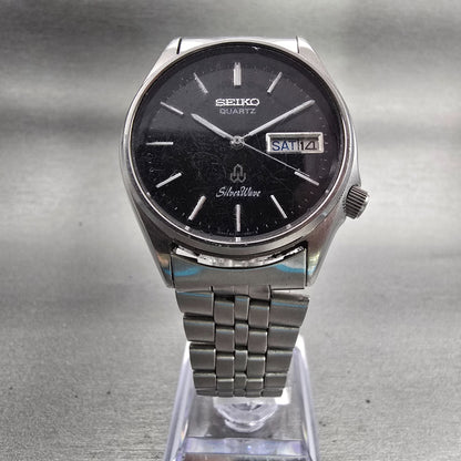 Seiko SilverWave Watch Men 35mm Black Dial Silver Tone Daydate 8229-7038 New Bat5