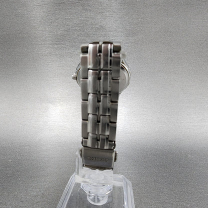 Seiko Solar Watch Women 28mm Mop Silver Tone Date Round V1870ac0 Runs7