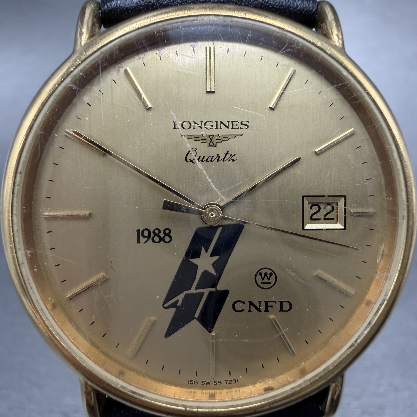 Longines Watch Men 33mm Gold Dial Gold Tone Date Round 7231 156 New Battery1