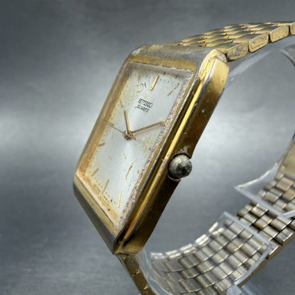 Seiko Tank Watch Men 25mm Silver Dial Gold Tone Rectangle V701-5k09 New Battery2