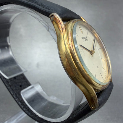 Ricoh Watch Men 31mm Champagne Dial Gold Tone Round New Battery Vintage3