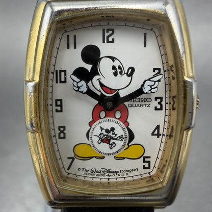 Seiko Mickey Mouse Watch Women 21mm White Dial Gold Rectangle 2K025009 NewBat1