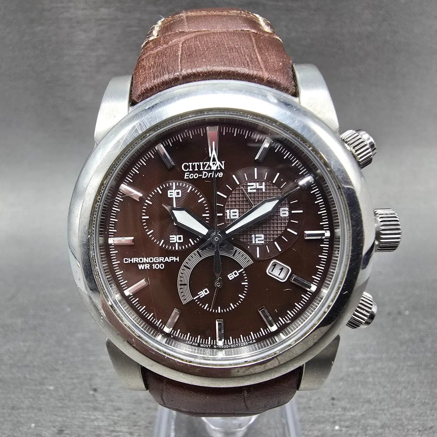 Citizen Eco-Drive Chronograph Watch Men 42mm Brown Dial Steel H500-S049628 Runs0