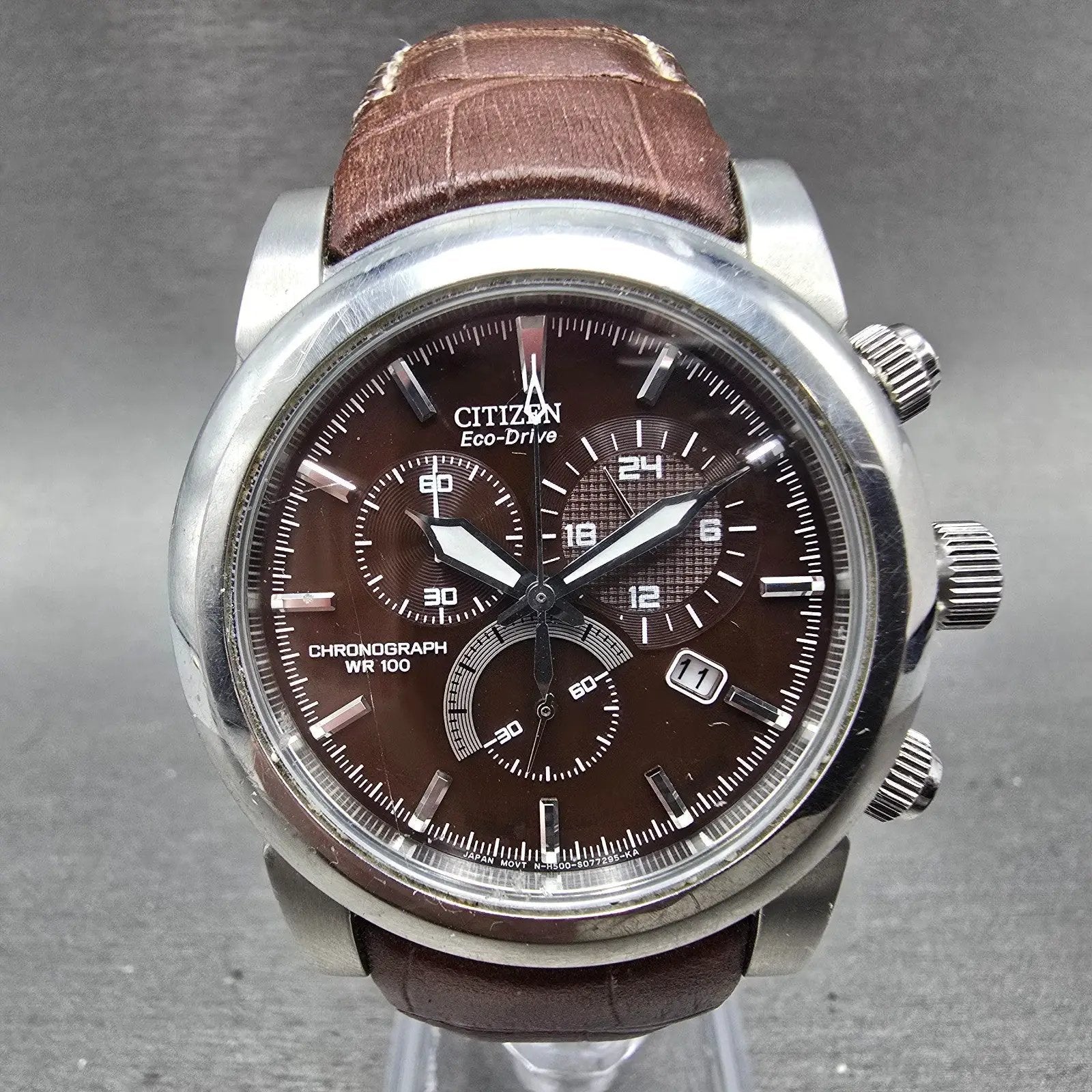 Citizen Eco-Drive Chronograph Watch Men 42mm Brown Dial Steel H500-S049628 Runs0