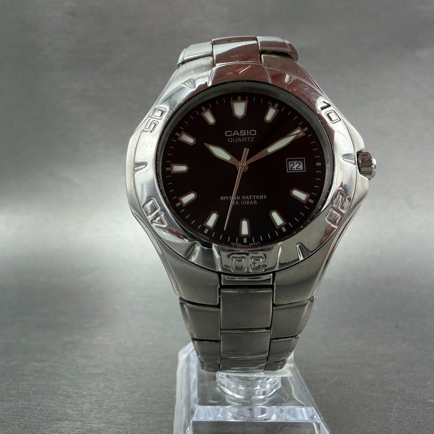 Casio Dive Watch Men 42mm Black Dial Silver Tone Date Round MTD-1044 New Battery5