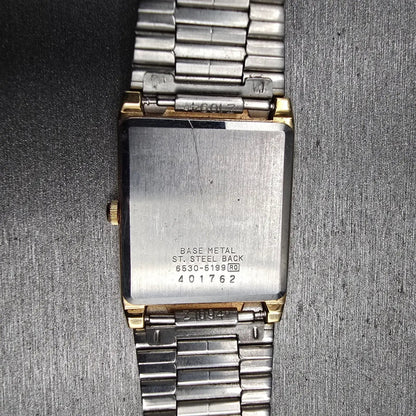 Seiko Tank Watch Men 25mm Gold Dial Gold Tone Rectangle 6530-5199 New Battery10