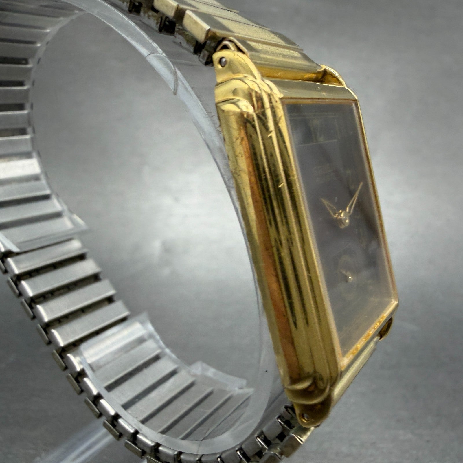 Gruen Tank Watch Men 26mm Black Dial Gold Tone Rectangle 227-V253 New battery3
