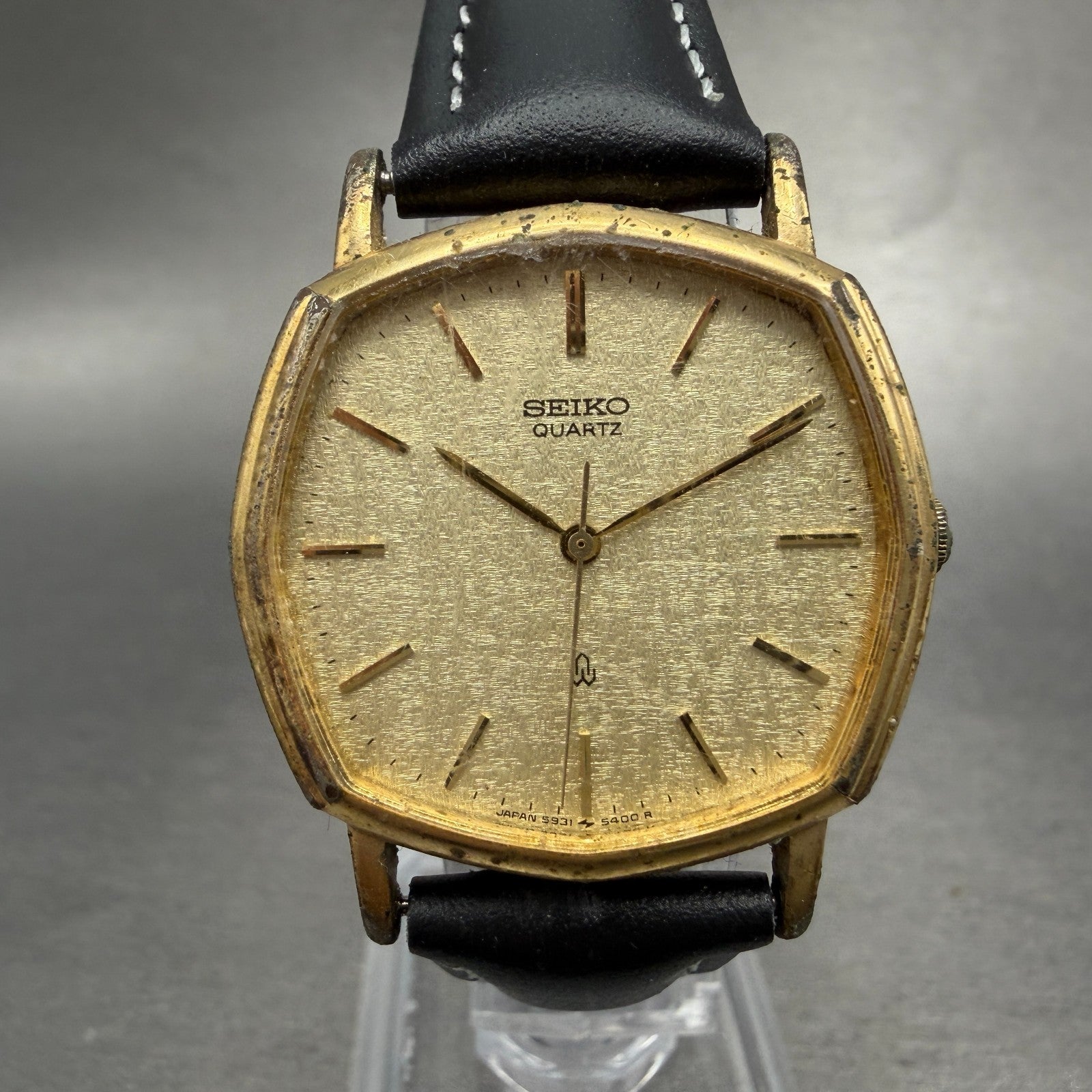 Seiko Watch Men 30mm Champagne Dial Gold Tone Octagon 5931-5350 New Battery VTG0