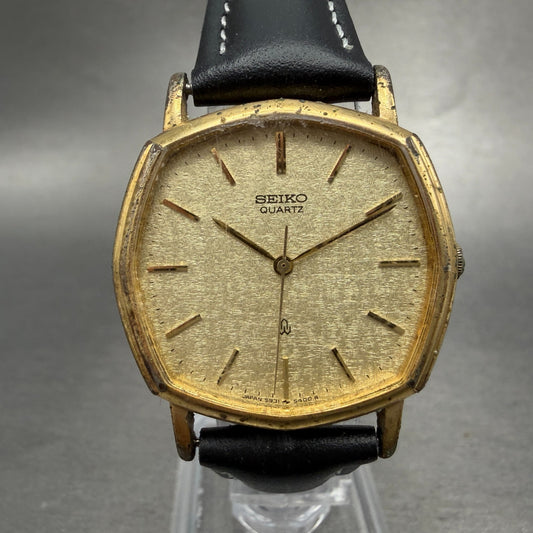 Seiko Watch Men 30mm Champagne Dial Gold Tone Octagon 5931-5350 New Battery VTG0