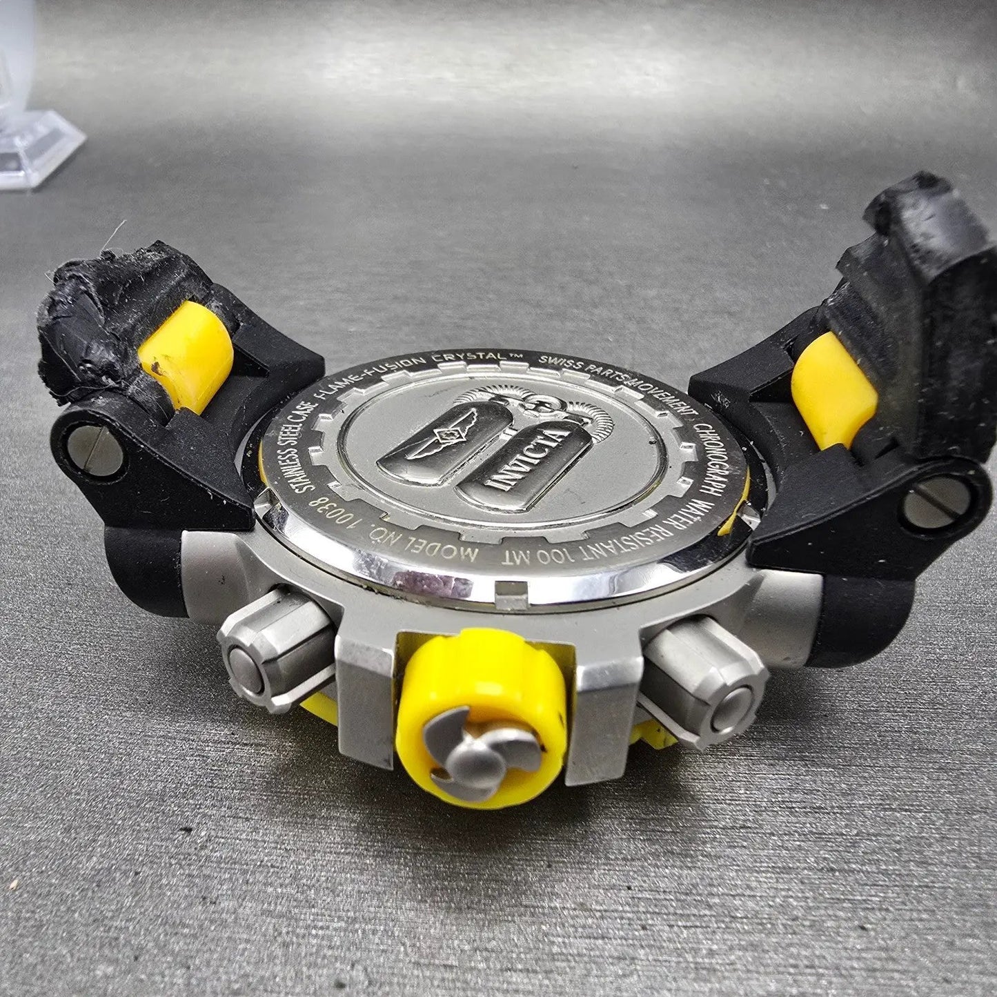 Invicta Chronograph Dive Watch Men 50mm Black Dial Steel Yellow 10038 NewBatt JK10