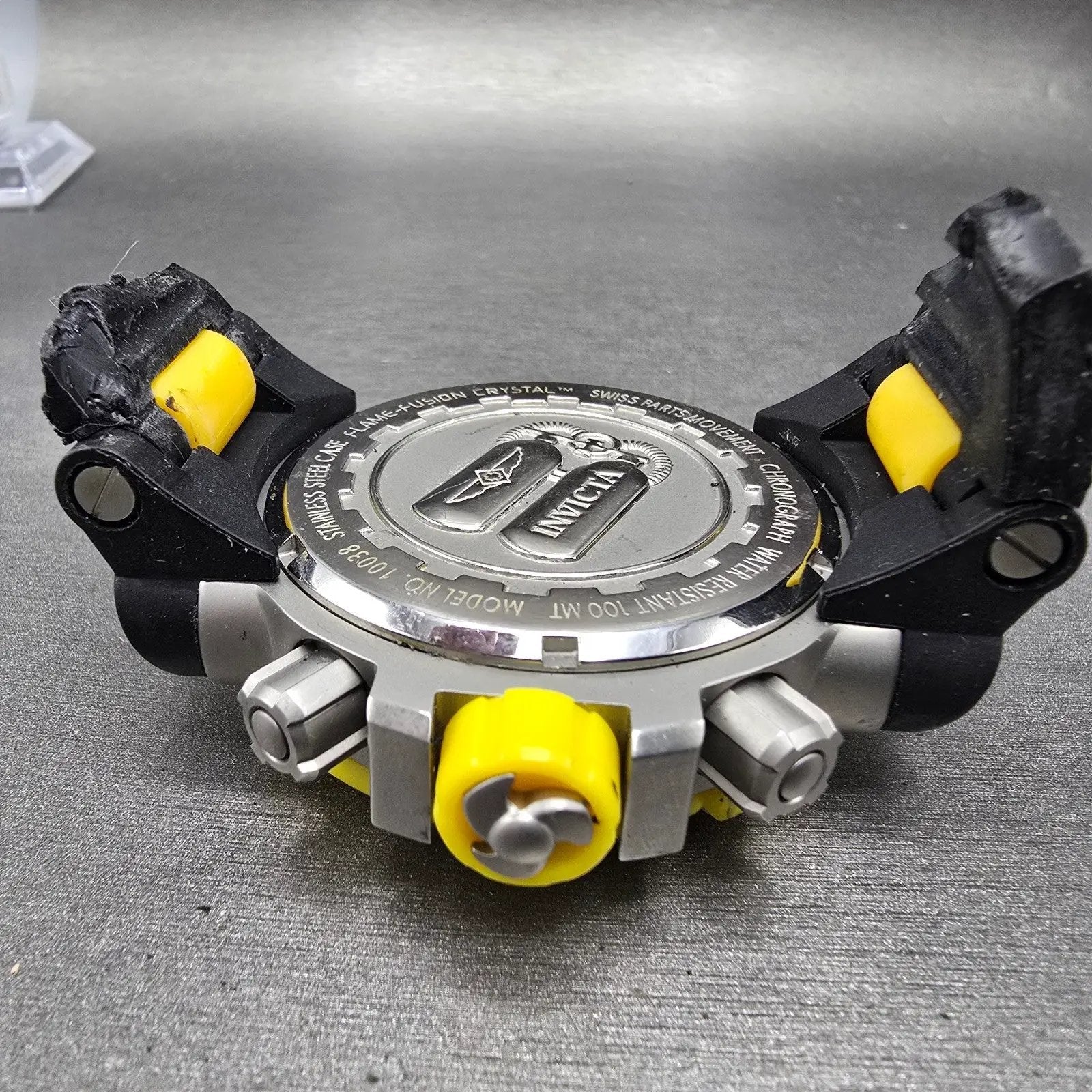 Invicta Chronograph Dive Watch Men 50mm Black Dial Steel Yellow 10038 NewBatt JK10
