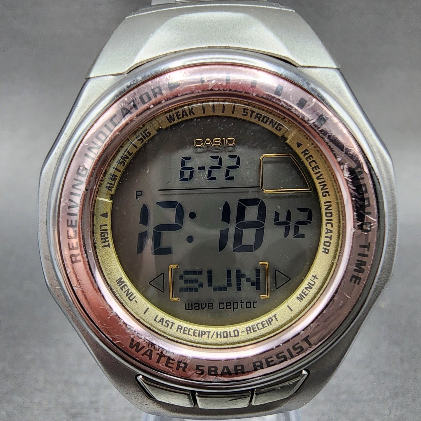 Casio Wave Ceptor Watch Women 37mm Digital Silver Tone Alarm Chrono New Batt B12