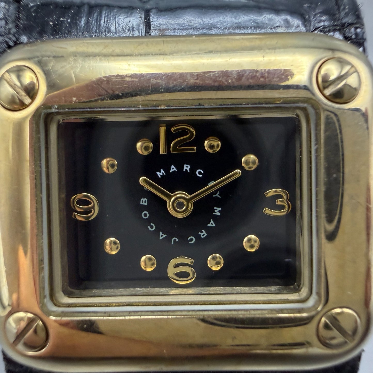 Marc Jacobs Watch Women 28mm Black Dial Gold Tone Rectangle MBM1135 New Battery1