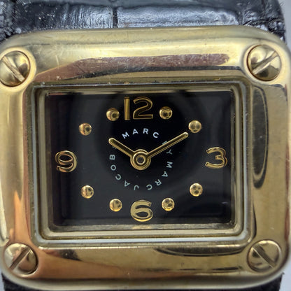 Marc Jacobs Watch Women 28mm Black Dial Gold Tone Rectangle MBM1135 New Battery1