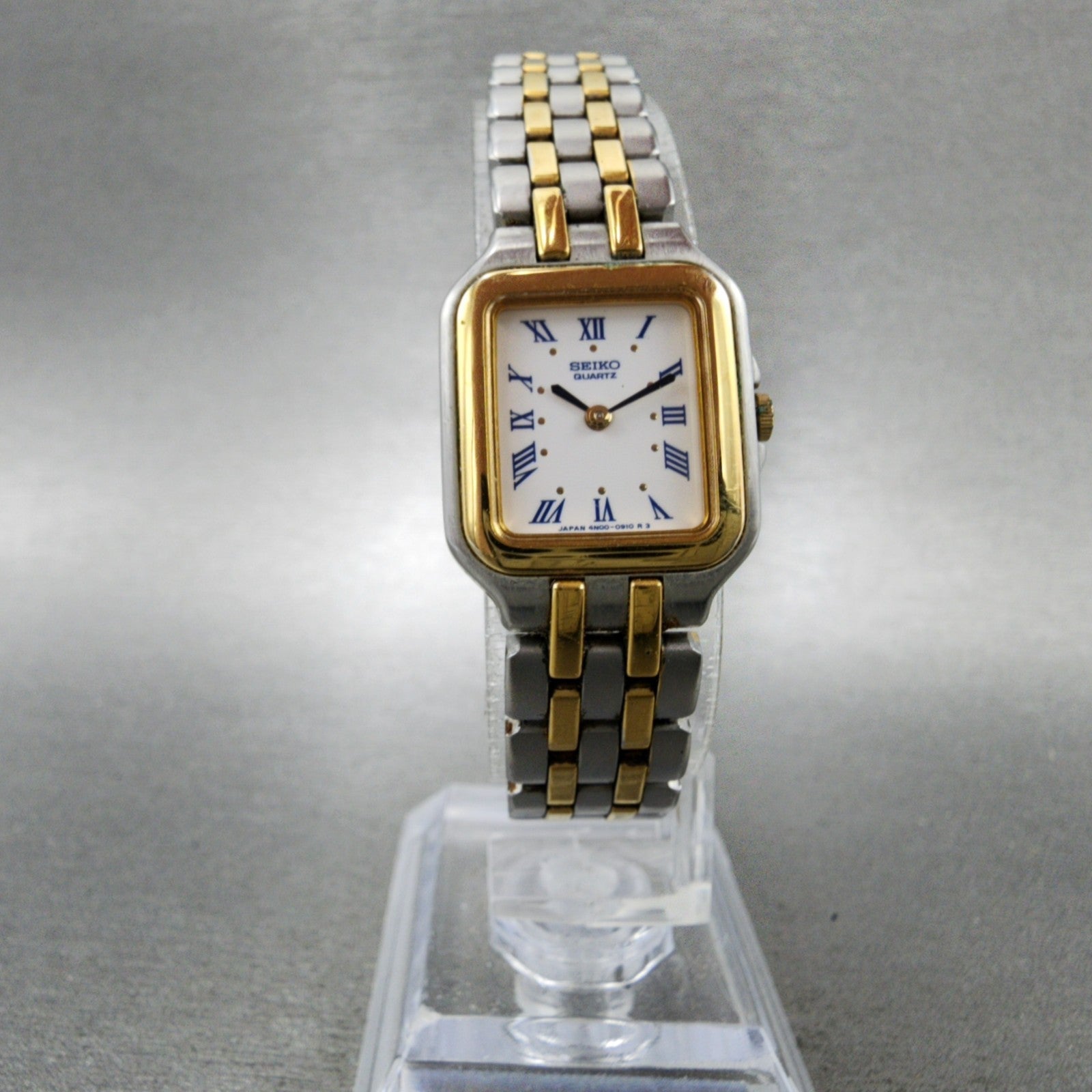 Seiko Tank Watch Women 19mm White Dial Two Tone Rectangle 4n005379 New Battery5