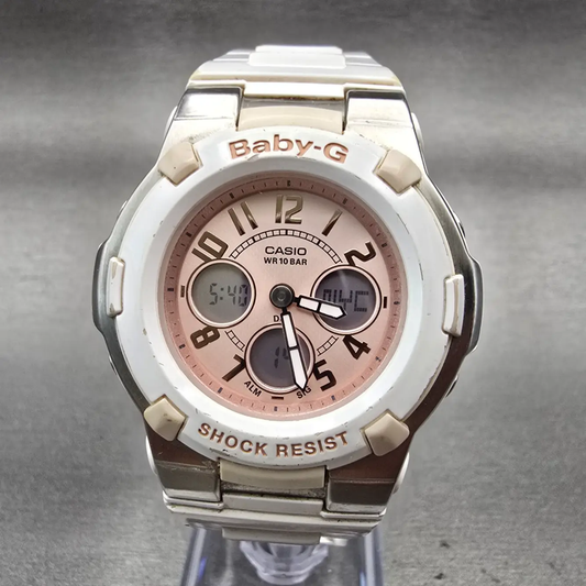 Casio Baby-G BGA-110 Watch Women 40mm Pink Dial White Chrono Alarm New Battery0