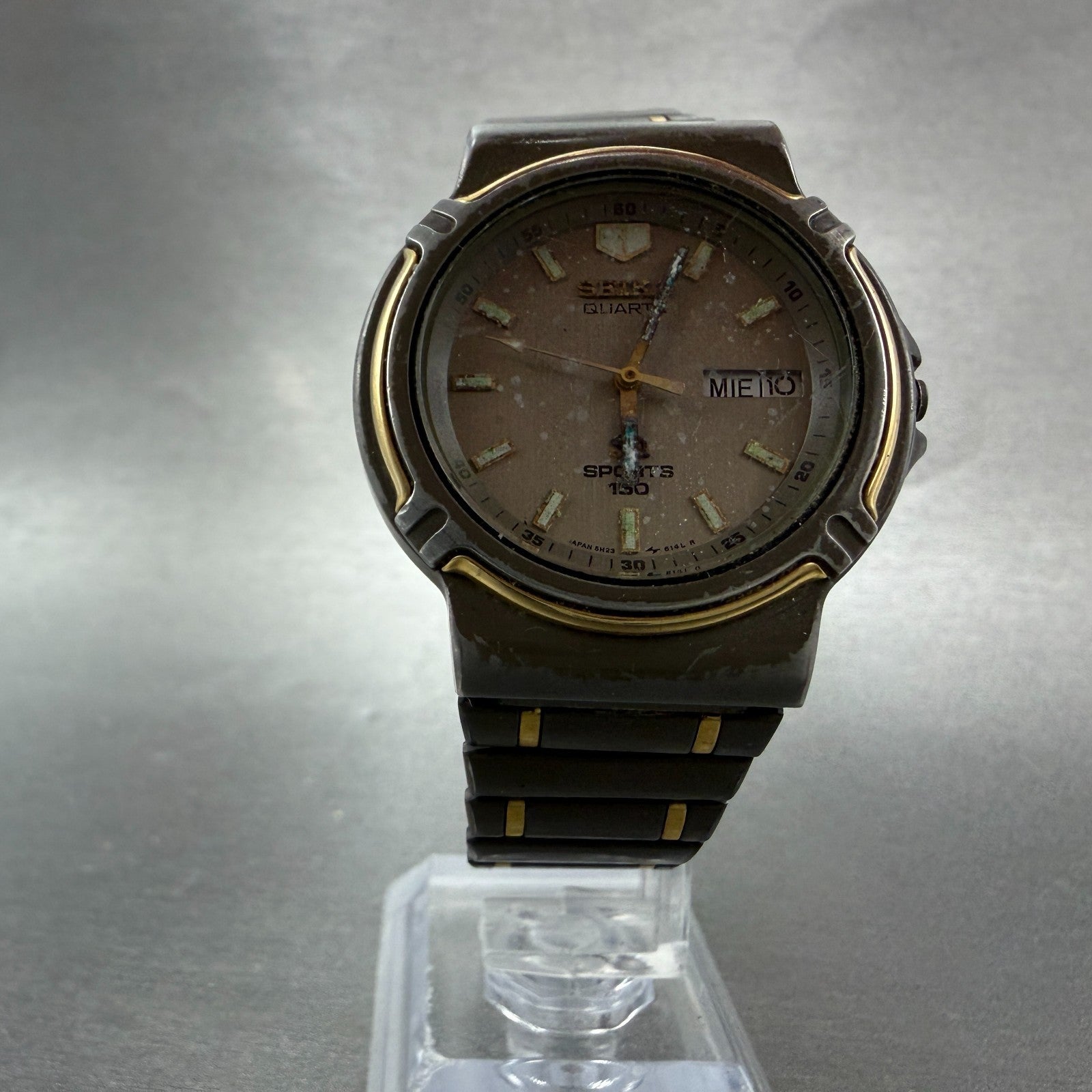Seiko SQ Sports 150 Watch Men 36mm Gray Dial Two Tone Daydate 5H23-6219 PARTS6