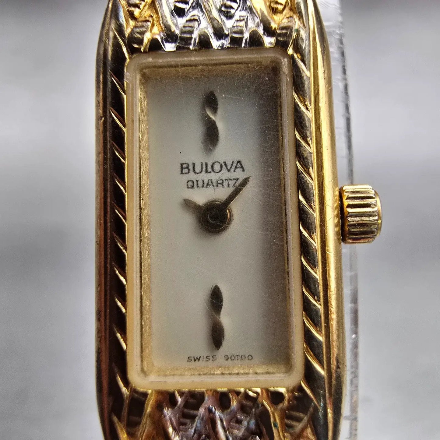 Bulova Watch Women 12mm White Dial Two Tone Rectangle Vintage 90T00 New Battery1