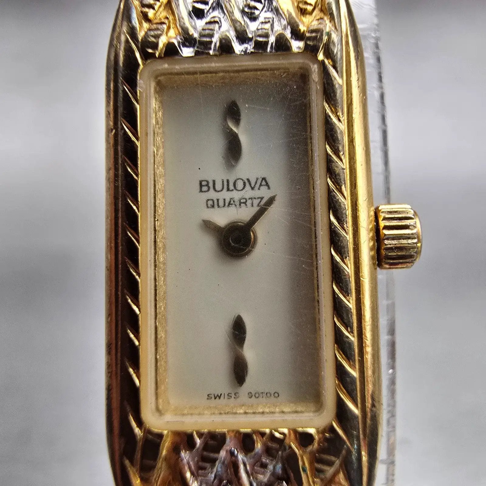 Bulova Watch Women 12mm White Dial Two Tone Rectangle Vintage 90T00 New Battery1