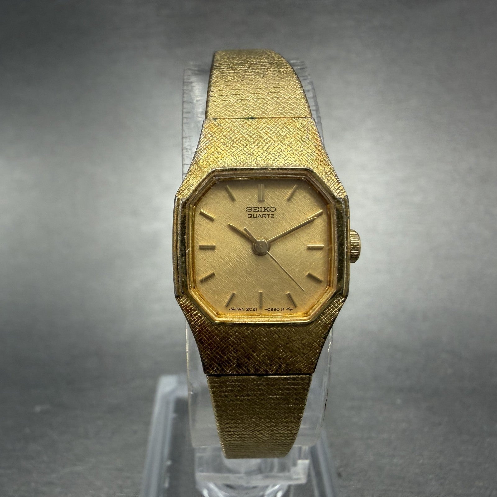 Seiko Watch Women 16mm Gold Dial Gold Tone Octagon 2C21-5409 New Battery0