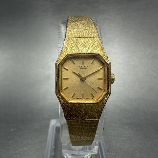 Seiko Watch Women 16mm Gold Dial Gold Tone Octagon 2C21-5409 New Battery0