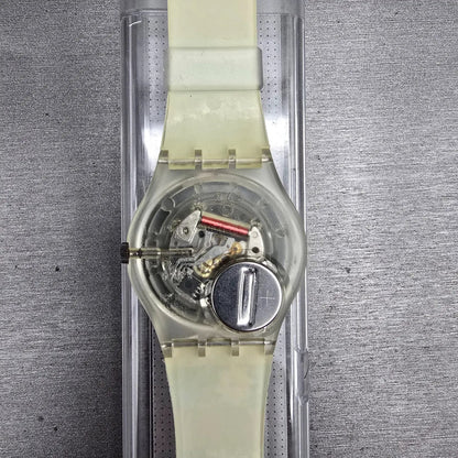 Swatch The People Watch Men 34mm Blue Dial Clear Case GZ126 New Battery NOS8