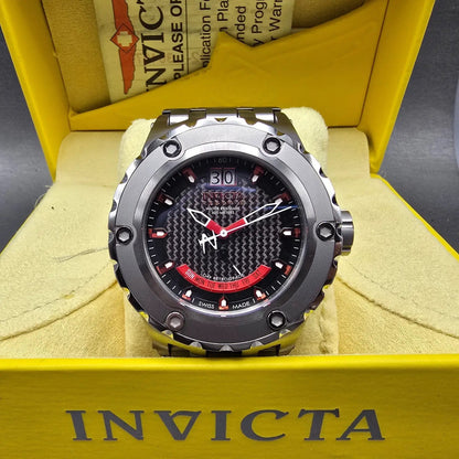 Invicta Reserve Watch Men 52mm Black Dial Silver Tone Daydate 10088 New Battery0