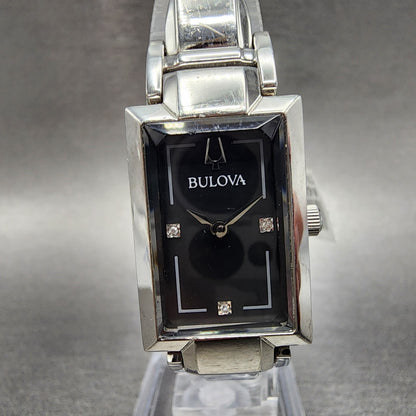 Bulova Tank Watch Women 18mm Black MOP Dial Steel Rectangle 96P209 New Battery