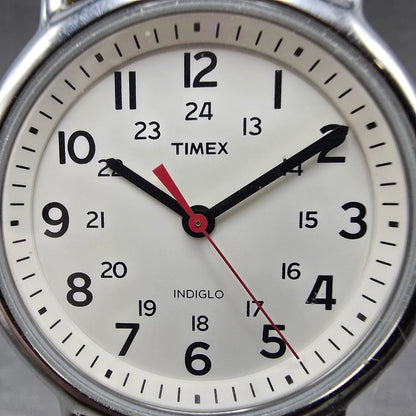 Timex Weekender Watch Men 38mm White Dial Silver Tone Round T2N651 New Battery C1